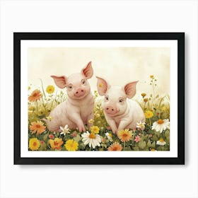 Floral Animal Illustration Pig 1 Art Print