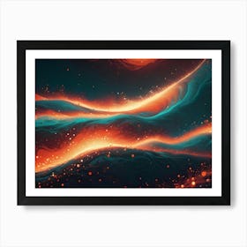 Abstract Waves Design With Glowing Orange Lines On A Dark Blue, Textured Background, A Swirling Motion Art Print