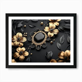 Black And Gold Flowers Art Print