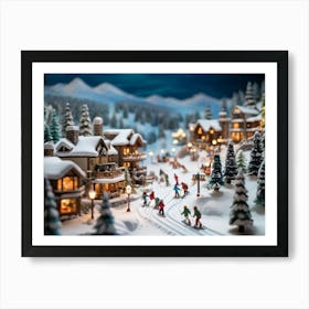 Miniature Ski Resort Teeming With Tiny Skiers And Snowboarders Gliding Down Snowy Mountainsides Coz Art Print