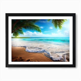 Beach Scene With Palm Trees 3 Art Print