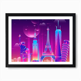 Synthwave Neon City #1 — Vector art Art Print