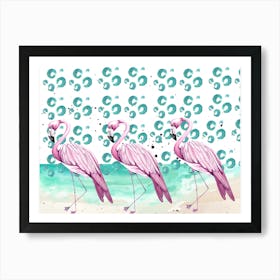 Flamingo. Pink and blue watercolors. Livingroom or kids room print art Art Print