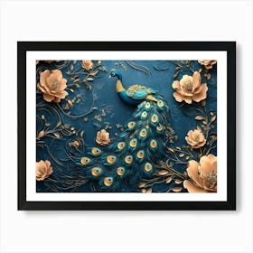 Flowers Peacock Art Print