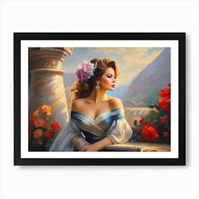 Woman In A Blue Dress 3 Art Print