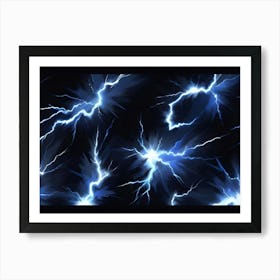 Abstract Blue Lightning Bolts On A Black Background Art Print