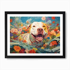 Pitbull Dog Swimming In The Sea Art Print