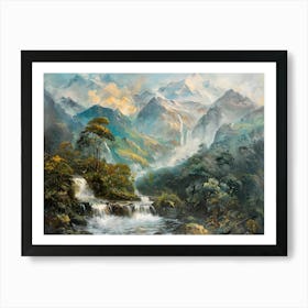 Waterfall In The Mountains Art Print