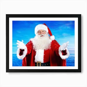 A Traditional Santa Claus Costume With Vivid White Fur Accents Bright Red Coat Velvet Hat And Flu Art Print