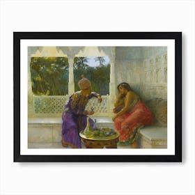 Figures In An Interior With Garden Of Palms Beyond, Edwin Lord Weeks Art Print