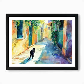 Limassol, Cyprus   Cat In Street Art Watercolour Painting 2 Art Print