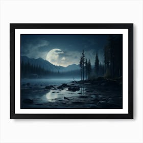 Full Moon Over A Lake Art Print