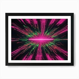 Abstract Image Of A Digital Tunnel With Glowing Pink And Green Lines, Creating A Sense Of Speed And Motion Art Print