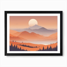 Misty mountains horizontal background in orange tone 64 Art Print