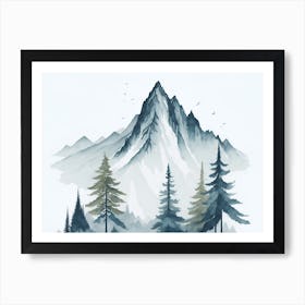 Mountain And Forest In Minimalist Watercolor Horizontal Composition 211 Art Print