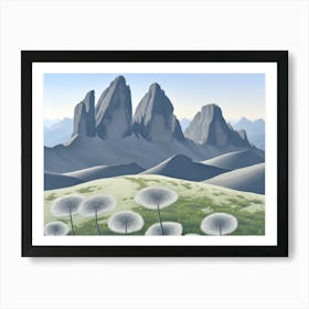 Mountains and Dandelions Art Print