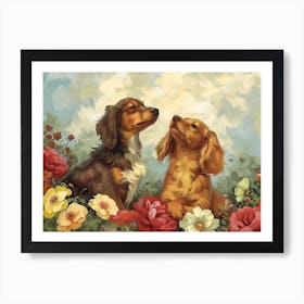 Floral Animal Illustration Dog 1 Art Print