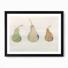 Three Pears watercolor painting minimal minimalist hand painted kitchen art still life food  Art Print