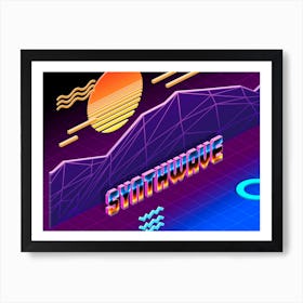 Isometric Synthwave: Sunset [synthwave/vaporwave/cyberpunk] — aesthetic poster, retrowave poster, neon poster Art Print