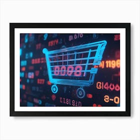 A Neon Blue Shopping Cart Icon With The Numbers 2023, Symbolizing Online Shopping And E Commerce Art Print