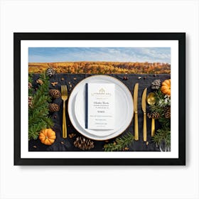 A Detailed Close Up Illustration Captures An Autumnal Table Setting Festive Dinner Arrangement Taki (2) Art Print