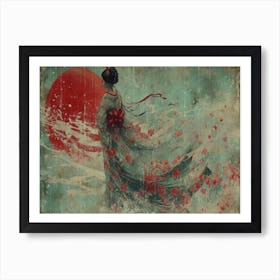 Geisha Grace: Elegance in Burgundy and Grey. Geisha 3 Art Print