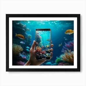 Aquatic Creature Themed Smartphone Scales Glinting With Watercolor Gradients Simulating Underwater Art Print