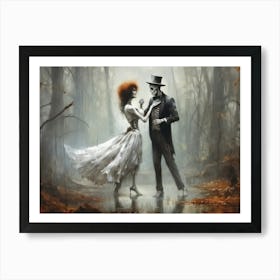 Dancing Skeletons Spooky Painting Art Print