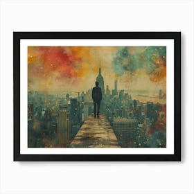 Urban Rhapsody: Collage Narratives of New York Life. Man On Ledge 1 Art Print