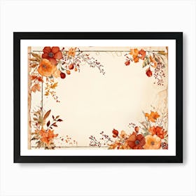 Autumnal Vintage Greeting Card Featuring Watercolor Floral Arrangements In Shades Of Burnt Orange R 2 1 Art Print