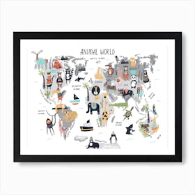 Animal World Map Art Print