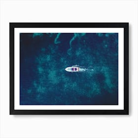 Aerial View Of A Boat In The Ocean Art Print