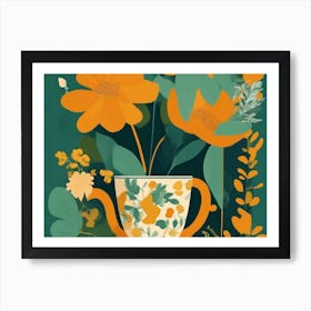 Orange Flowers In A Teapot Art Print