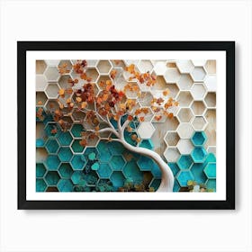 White Lattice And Ethereal Tree On Oak, Complemented By A Mix Of Turquoise And Colorful 2 Art Print