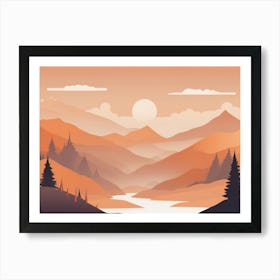 Misty mountains horizontal background in orange tone 62 Art Print