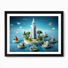 Business And Directional Icons Arrayed In Three Dimensional Space Featuring A Stylized Growing Tre 2 1 Art Print