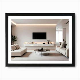 A Modern Living Room With A White Sofa And A Dark Brown Coffee Table Art Print