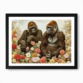 Floral Animal Illustration Mountain Gorilla 1 Art Print