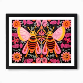 Honey Bee 2 Folk Style Animal Illustration Art Print