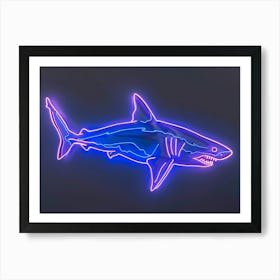 Blue Neon Great White Shark 4 Art Print