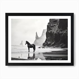 A Horse Oil Painting In Reynisfjara Beach, Iceland, Landscape 3 Art Print