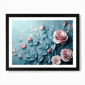 Pink Roses Wallpaper Art Print