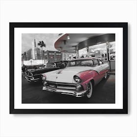 Vintage America Pink Car at Diner Art Print