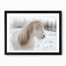 Beige Horse In Snow Art Print