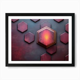 Textured Wall in Maroon and Peach, With Hexagons and Diamonds Creating an Abstract Palette Effect Art Print