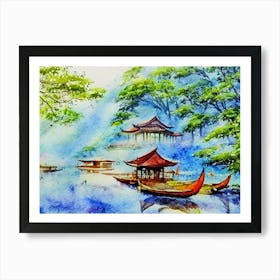 Misty Pagoda Reflections Art Print