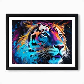 A Beautiful Tiger Head Color Brush Painting Art Print