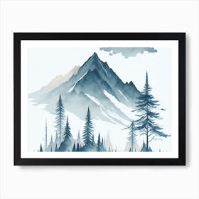 Mountain And Forest In Minimalist Watercolor Horizontal Composition 28 Art Print