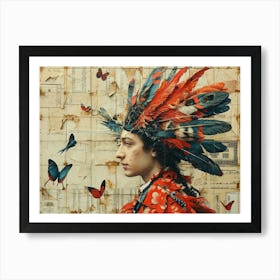 The Rebuff: Ornate Illusion in Contemporary Collage. Indian Woman With Butterflies Art Print