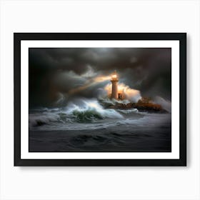 Lighthouse In The Storm Art Print